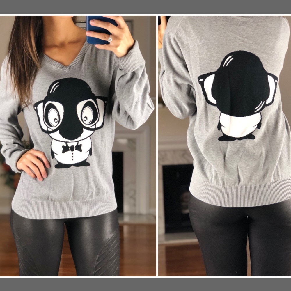 Adorable Penguin w/ Glasses & Bow Tie Sweater, S/M